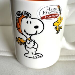 Peanuts Snoopy Woodstock Fall Halloween Hand Painted 2 Sided 16 oz. Coffee Mug H